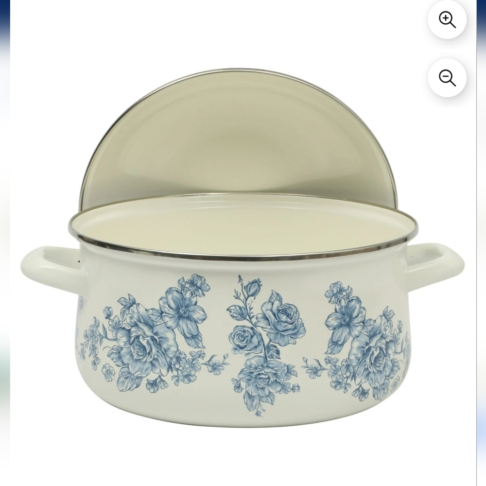 💜 2025 Pioneer Woman Agatha Blue Floral Enamel On Steel 6 Qt Dutch Oven & Lid